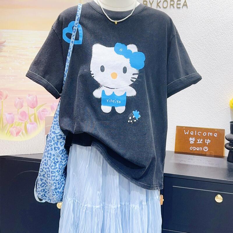 Street Fashion Jersey - Hello Kitty High-Quality New Short-Sleeved Cotton