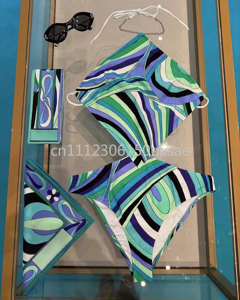 Street Fashion Logo - Luxury Design Women's Green Scarf Swimsuits