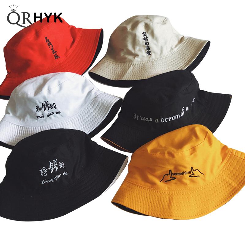 Bucket Hat Embroidered - Double Sided Wear Finger Something Embroidery