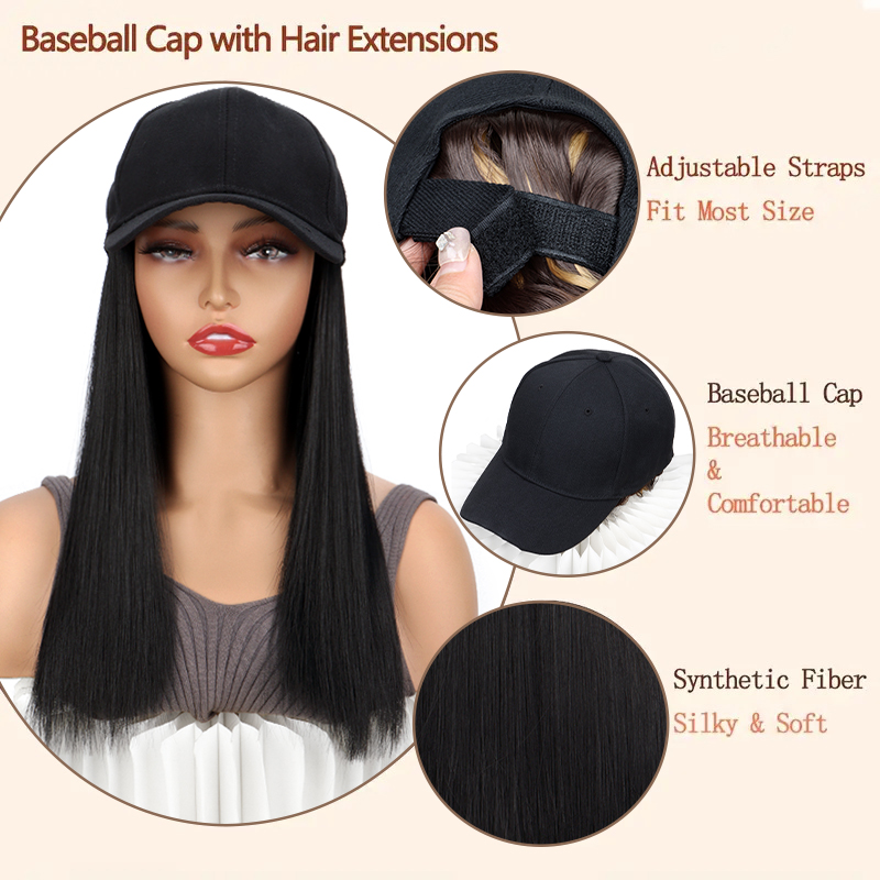 Fashion Black Wig Baseball Cap - Baseball Cap Fitted のレビューと価格