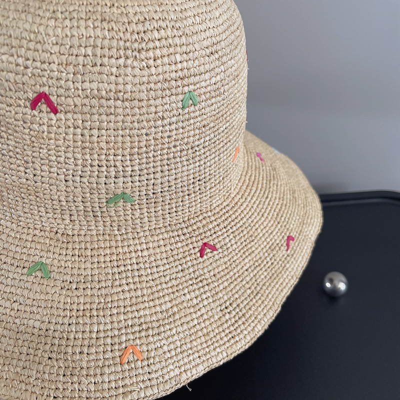 Women Embroidery Heart Raffia  - Bucket Hat Embroidered のレビューと価格