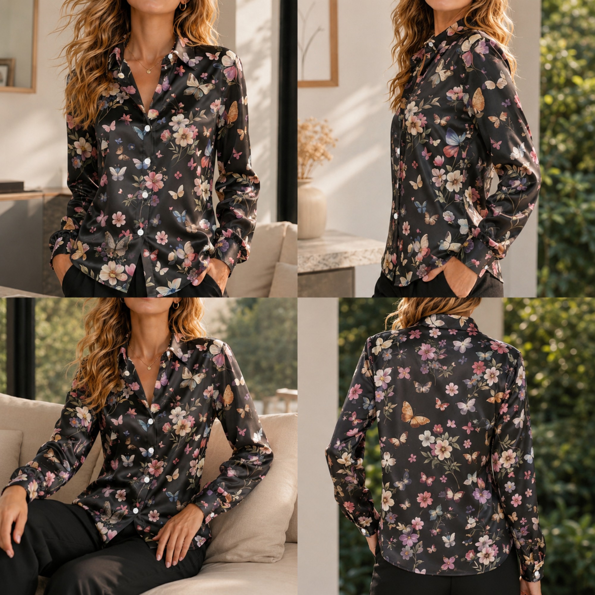 Women Loose Satin Shirt Long S - Fashion Streetwear のレビューと価格