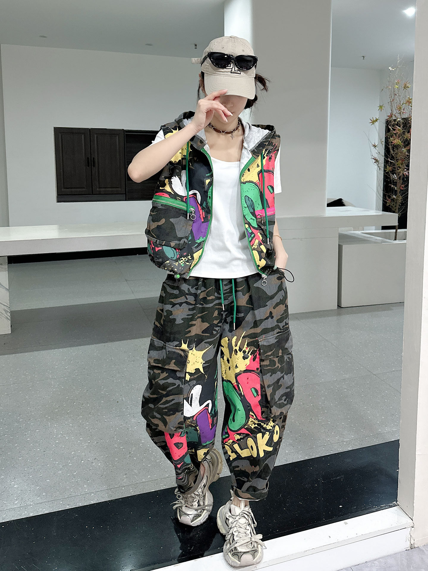 Camouflage Vest Two Piece Set  - Street Fashion Jacket のレビューと価格