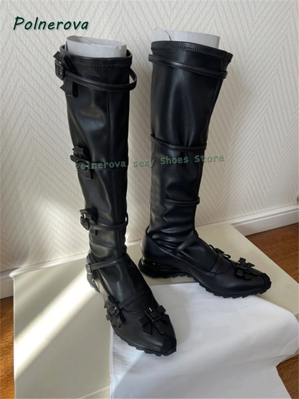 Black Bowknot Fashion Long Boo - Street Fashion Girls のレビューと価格