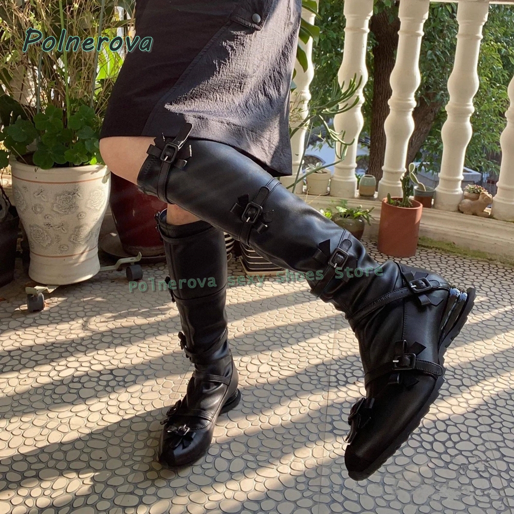 Black Bowknot Fashion Long Boo - Street Fashion Girls のレビューと価格