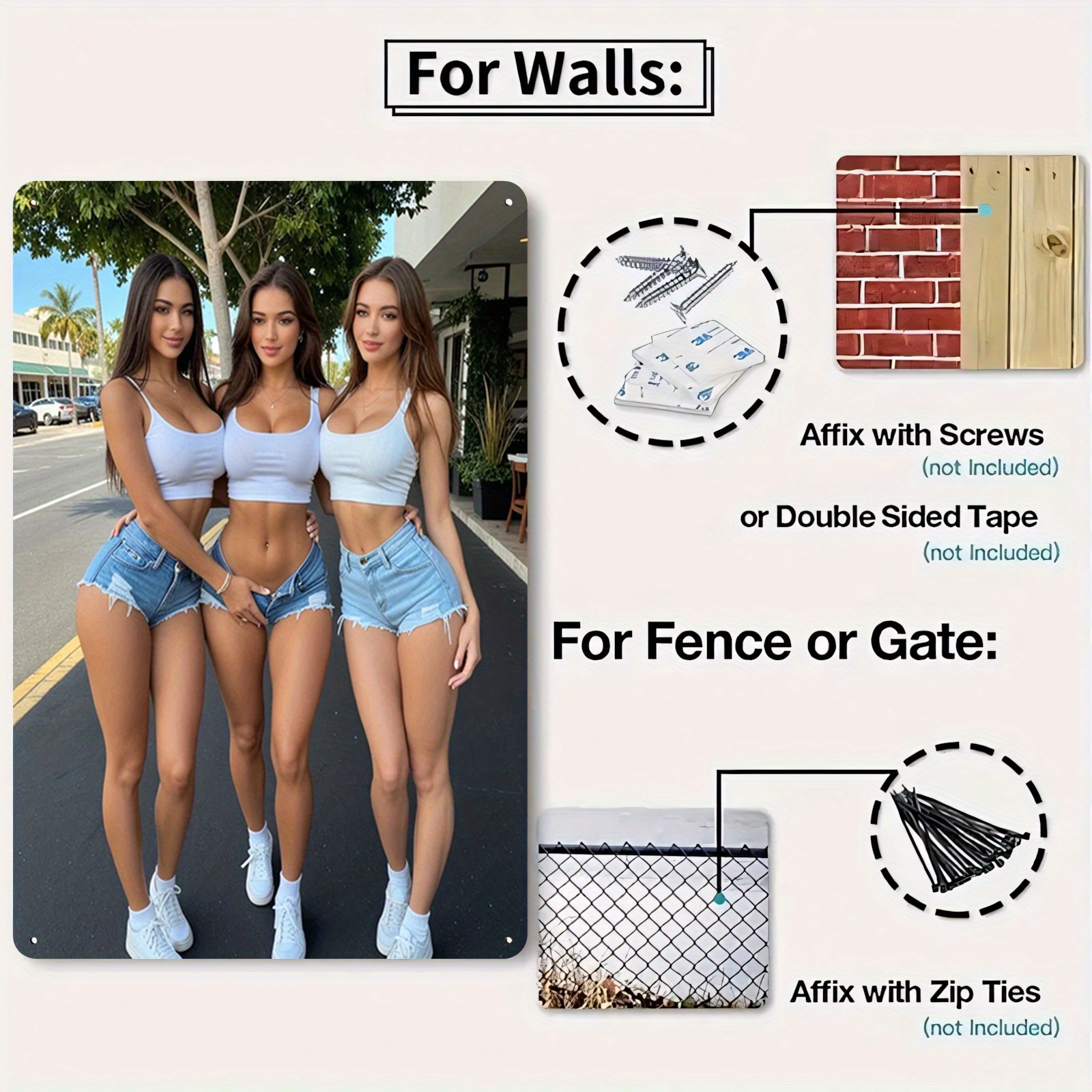 HD Metal Tin Sign Three Gorgeo - Street Fashion Blog のレビューと価格