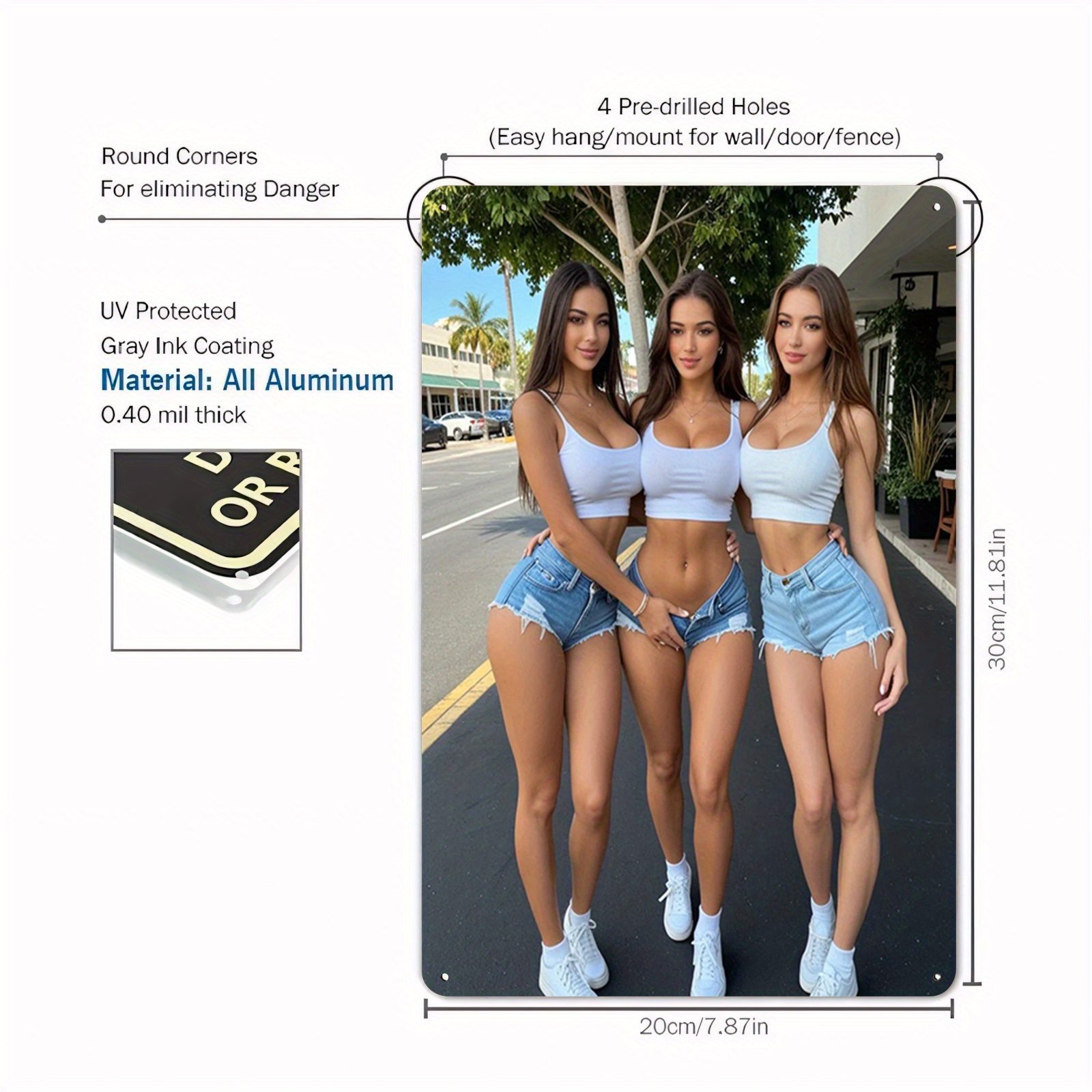 HD Metal Tin Sign Three Gorgeo - Street Fashion Blog のレビューと価格