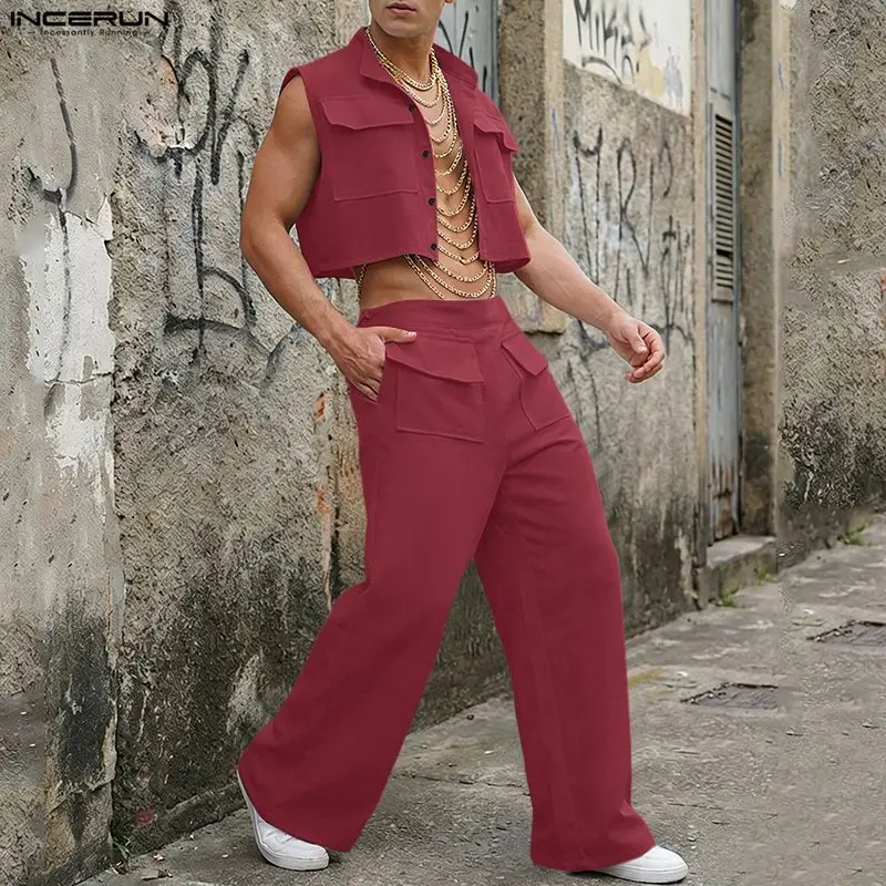 INCERUN Men Sets Solid Sleevel - Fashion Streetwear のレビューと価格