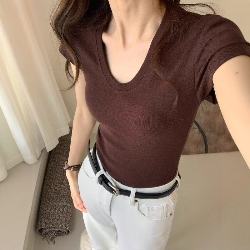 U-Neck Shoulder Short Sleeve T - Fashion Streetwear のレビューと価格