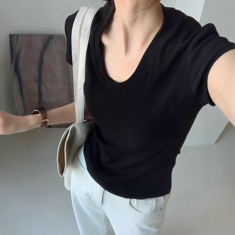 U-Neck Shoulder Short Sleeve T - Fashion Streetwear のレビューと価格