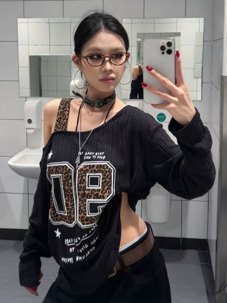 Y2K Patchwork Leopard Print T- - Fashion Streetwear のレビューと価格