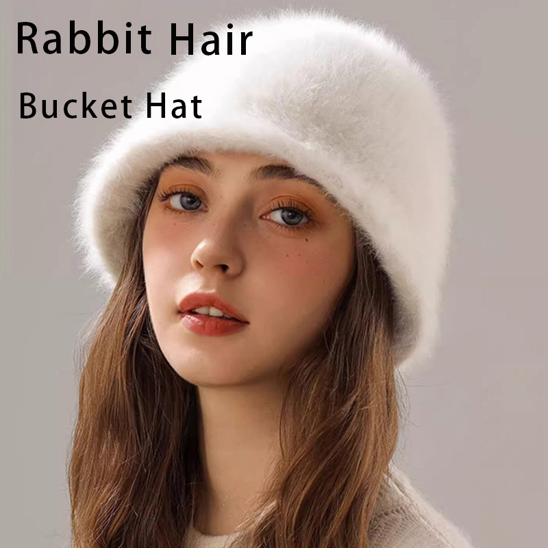 Winter Rabbit Hair Bucket Hat  - Street Fashion Russia のレビューと価格
