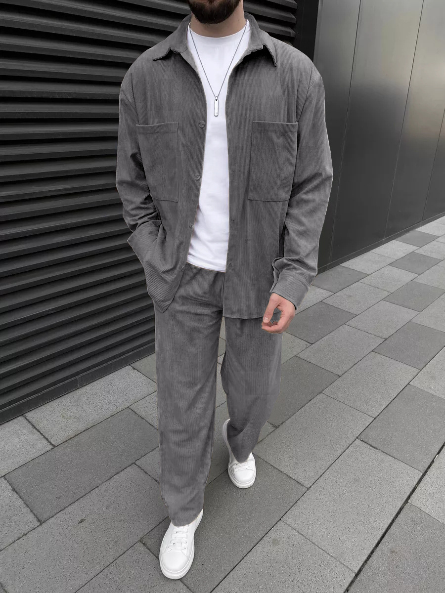 Men's corduroy two-piece outfi - Street Fashion Men のレビューと価格