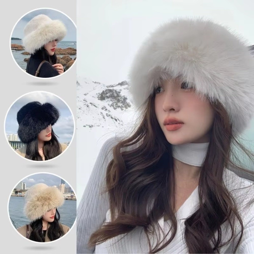 New Fluffy Fur Winter Hat Soli - Bucket Hat Embroidered のレビューと価格