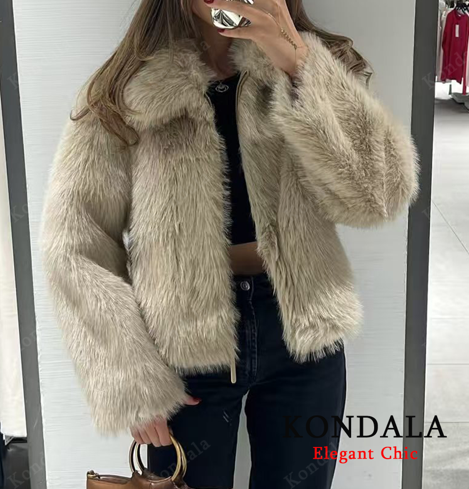 KONDALA Fur Zipper Jacket Wome - Street Fashion Fall 2025 のレビューと価格