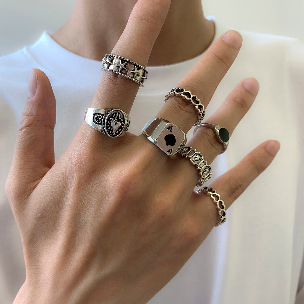 7Pcs/Set Goth Carved Heart Pok - Street Fashion Goth のレビューと価格