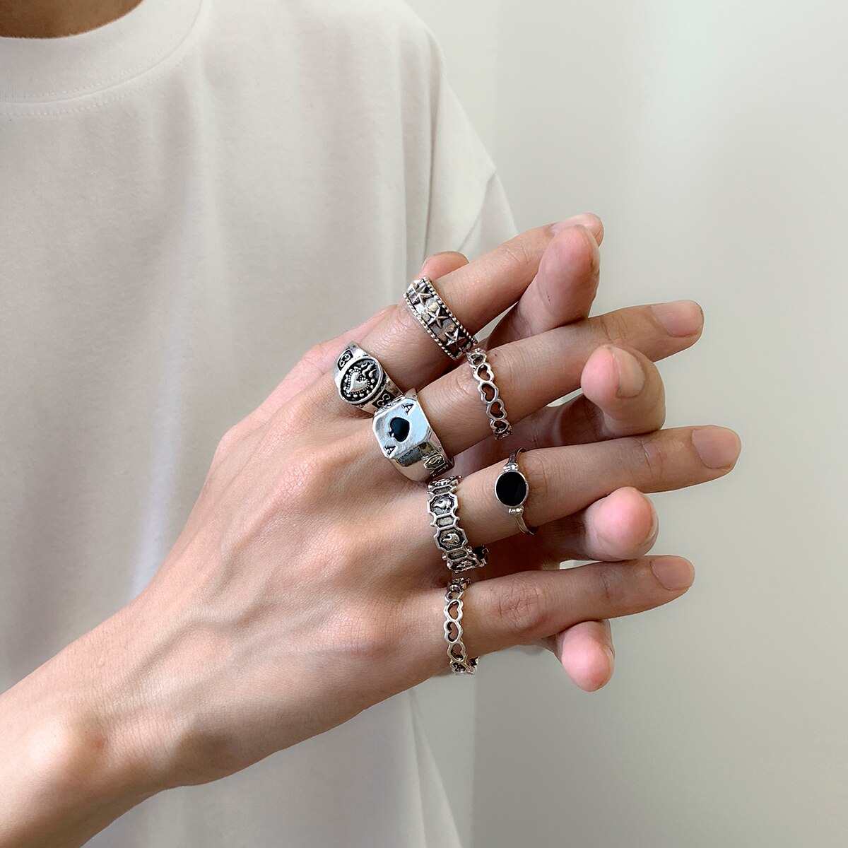 7Pcs/Set Goth Carved Heart Pok - Street Fashion Goth のレビューと価格