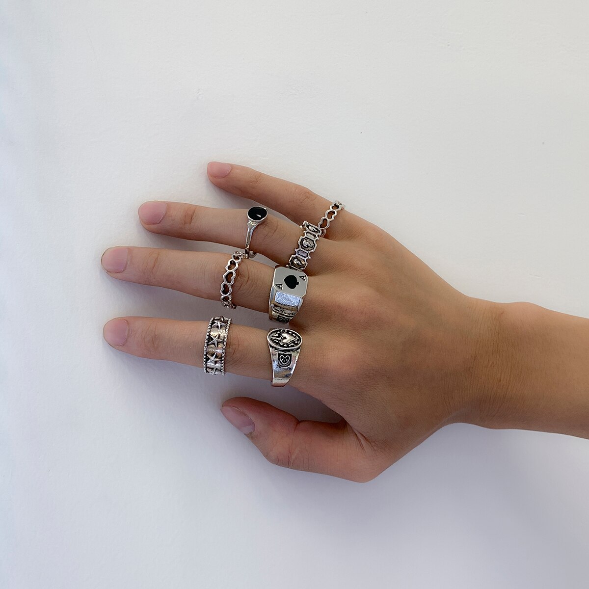 7Pcs/Set Goth Carved Heart Pok - Street Fashion Goth のレビューと価格
